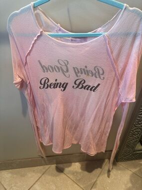 Wildfox Light Pink "Being Bad" Long Sleeve Graphic Tee